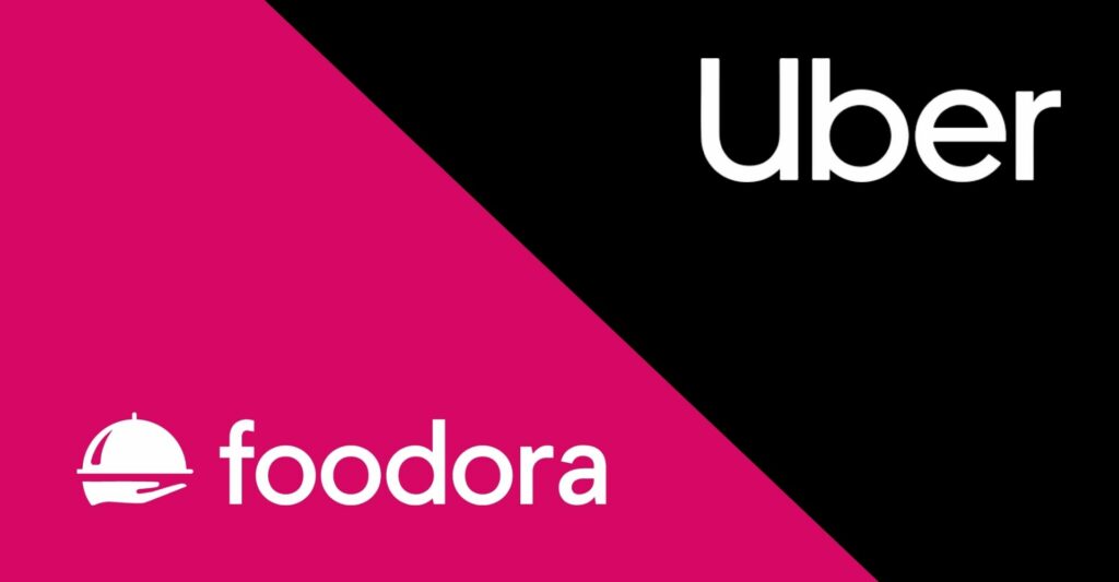 An image showing the foodora logo and the uber logo