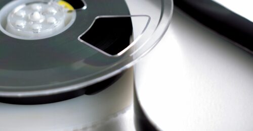 A close up photograph of a film reel