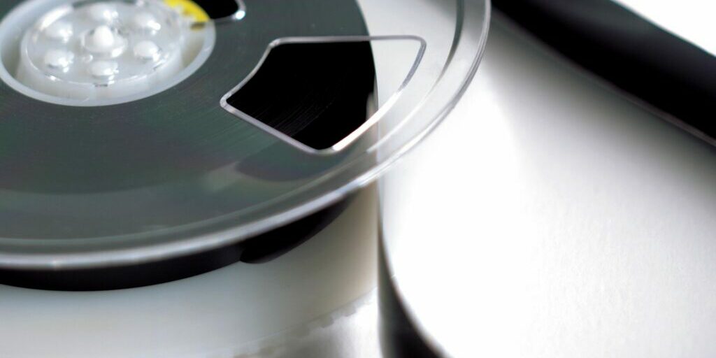 A close up photograph of a film reel